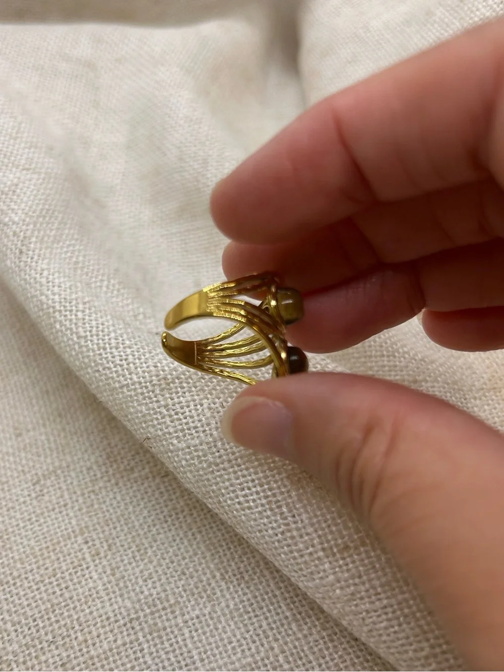 Gold Tiger's Eye Multi-Stone Ring Tarnish Resistant